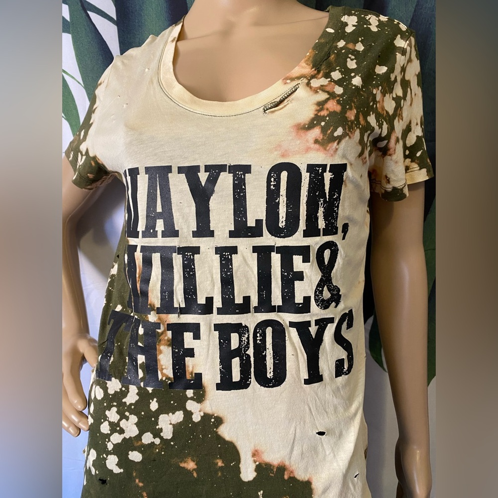 Waylon, Willie & the Boys Reworked Bleach Dye tee